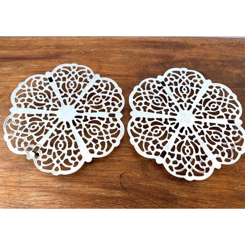 Vintage Irvinware Pierced Chrome Trivets, Pair of 2